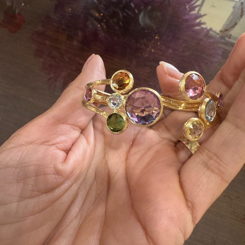 Gorgeous Marco Bicego 18k YG Multi-Gemstone Cuff Bracelet – Jaipur Collection - Picture 10 of 17